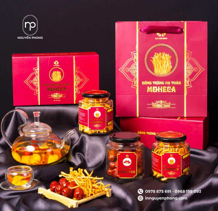 Mẫu túi giấy quai lụa  đựng đông trùng hạ thảo cao cấp